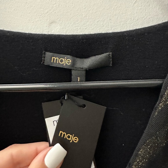 NWT MAJE RALONE Black Polka Dot Mesh Mini Dress Sz 1 - Picture 2 of 4